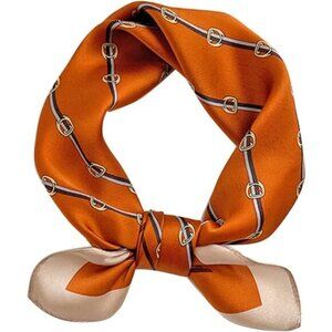 100% Mulberry Silk Scarfs Small Square Scarf 21" x 21" Orange Circle Graphic